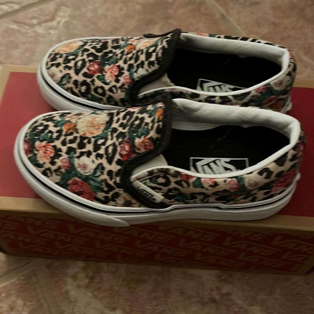 Kids Floral/Leopard Print Vans Slip-ons